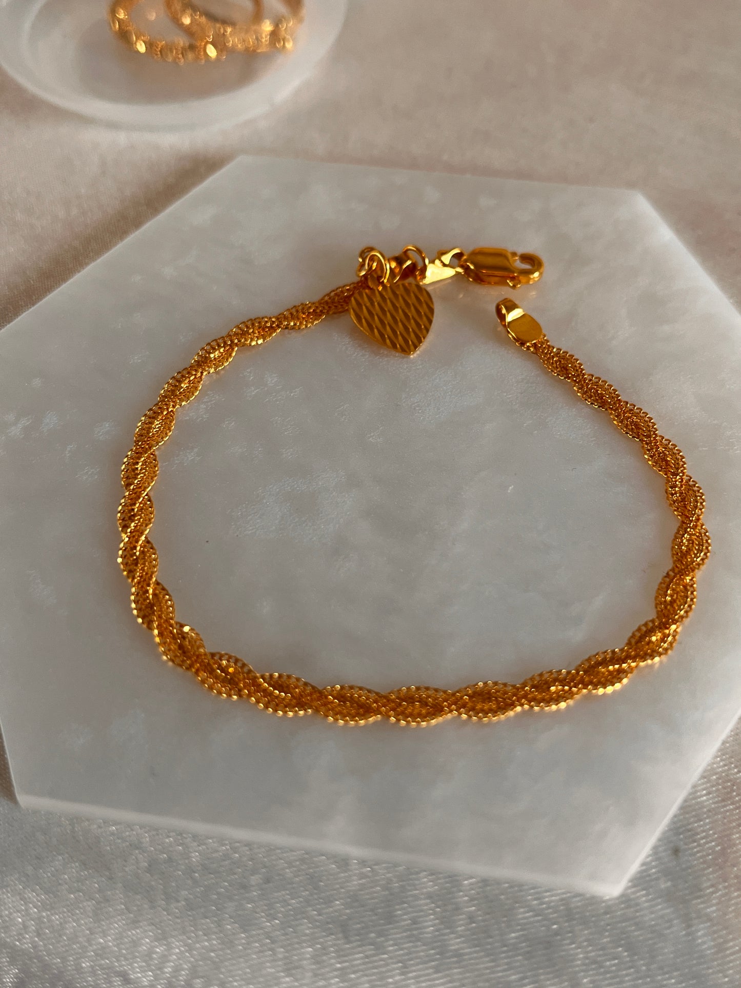 Plaited Bracelet with Heart Drop