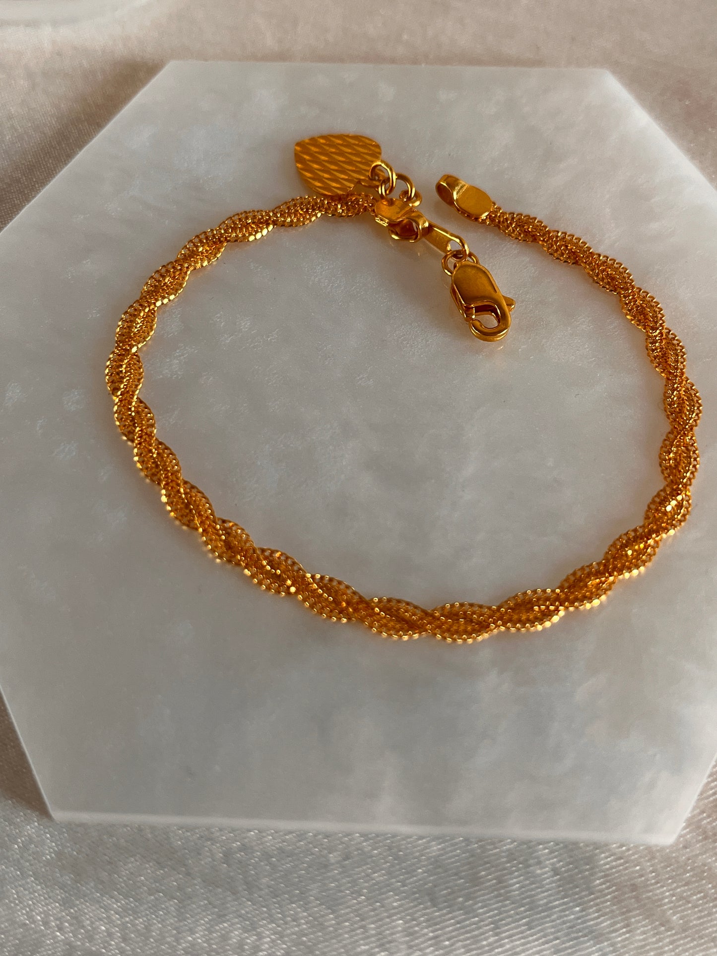 Plaited Bracelet with Heart Drop