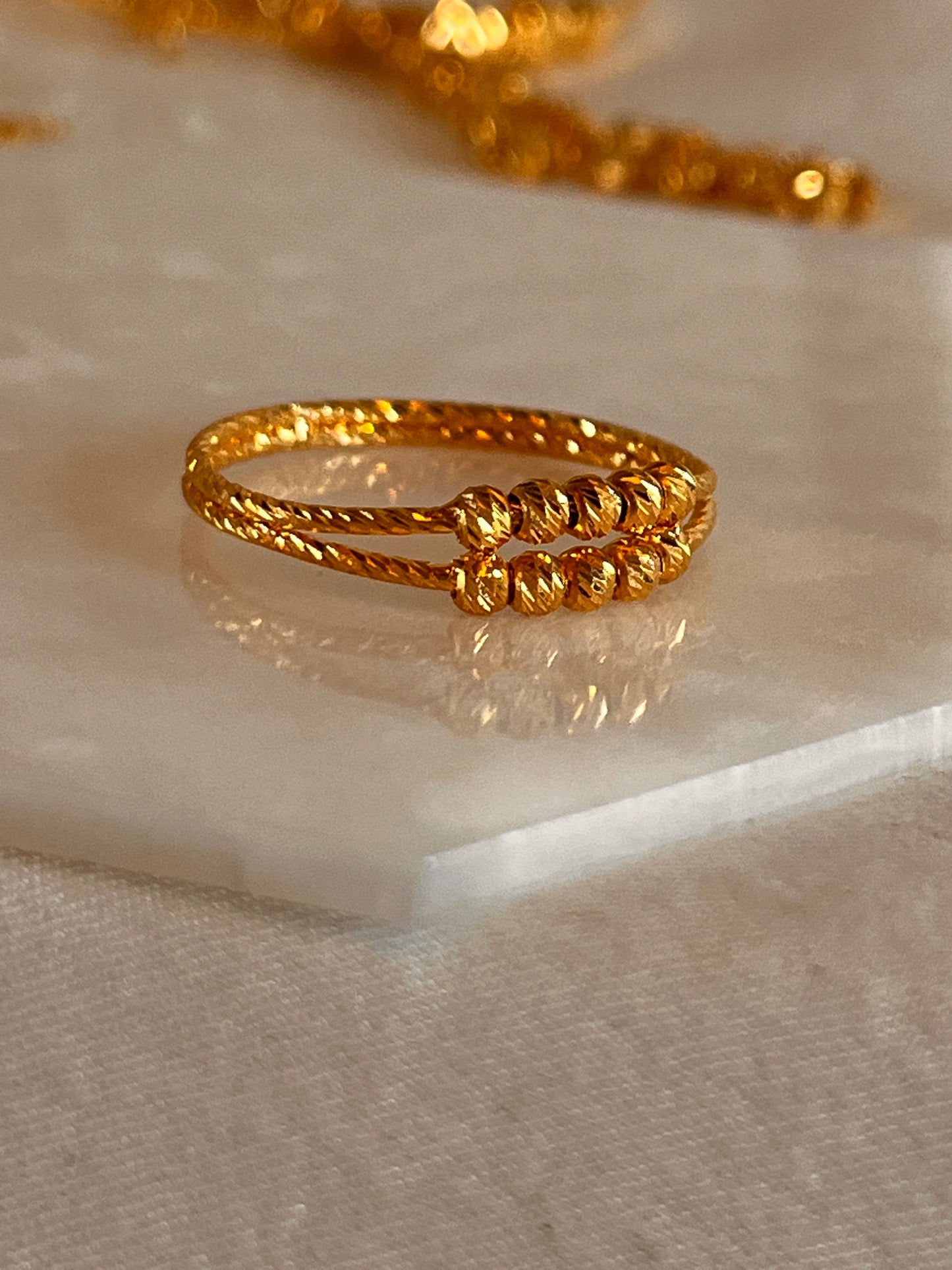 Elegant Double Line Beaded Ring (Size Q and 1/4)
