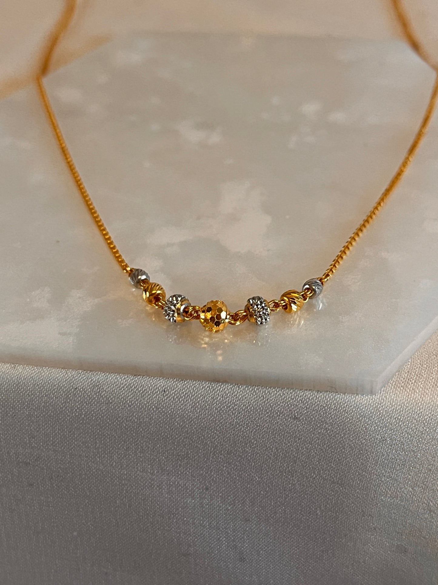 Rhodium Gold Beaded Necklace